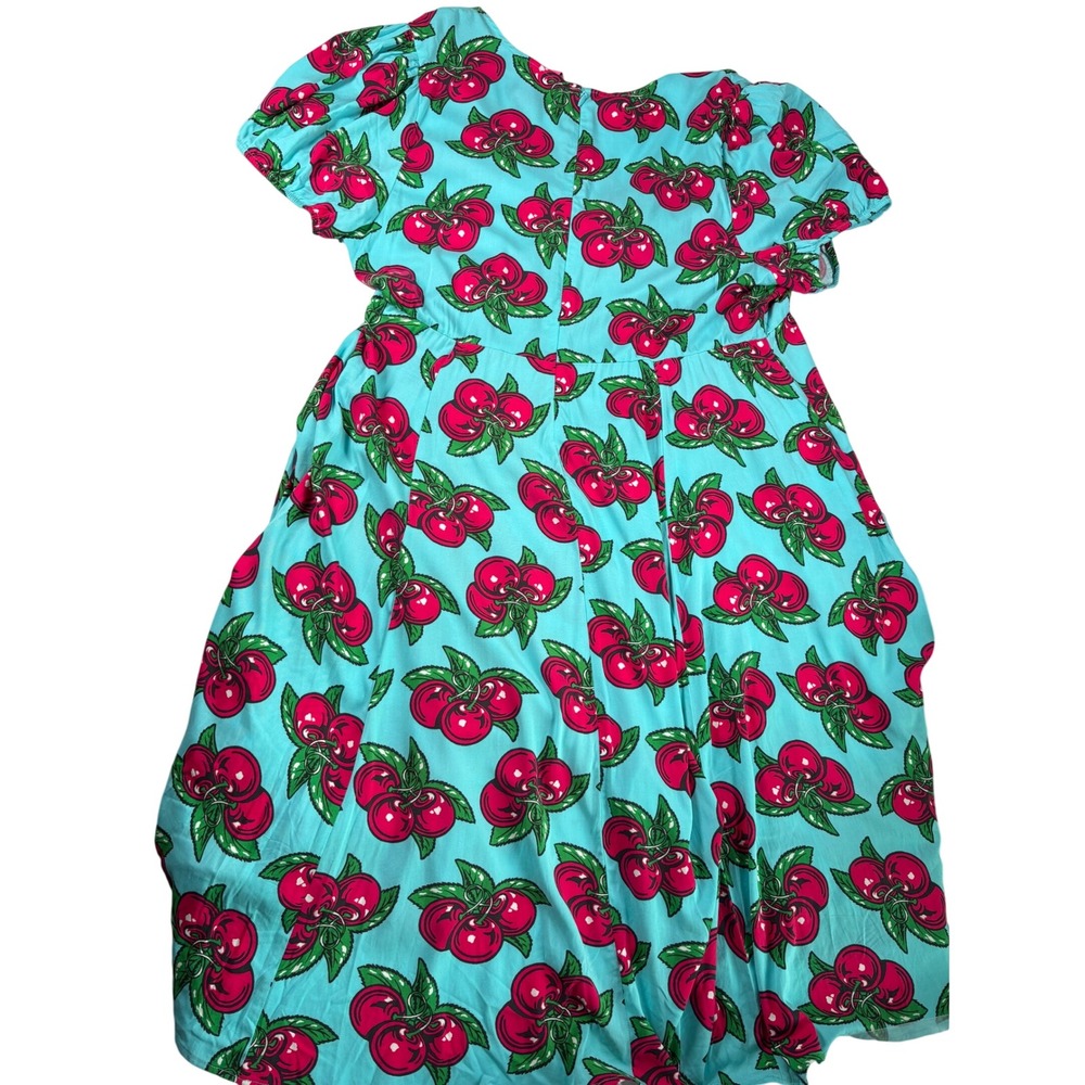 Torrid Betsey Johnson Blue Cherry Print Surplice Midi Dress Plus Size 24 Pockets - Picture 10 of 15